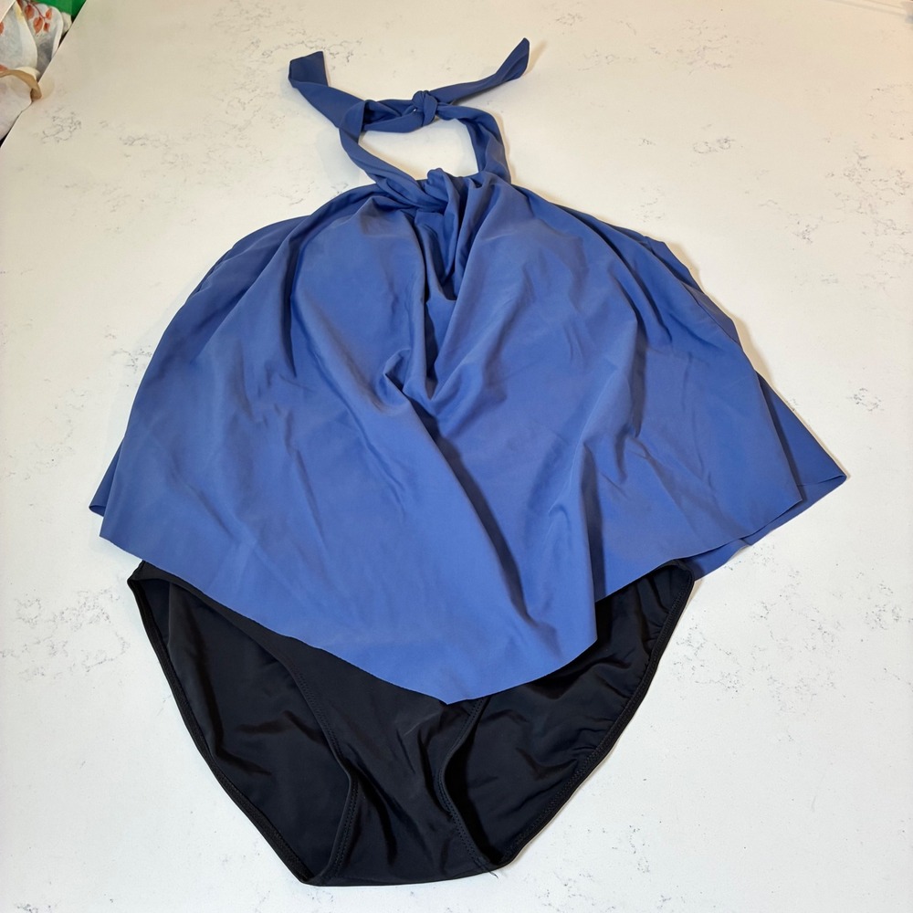 One Piece Swimsuit L? Halter Tiered Ruffle Overlay Summer Beach Modest Flatter